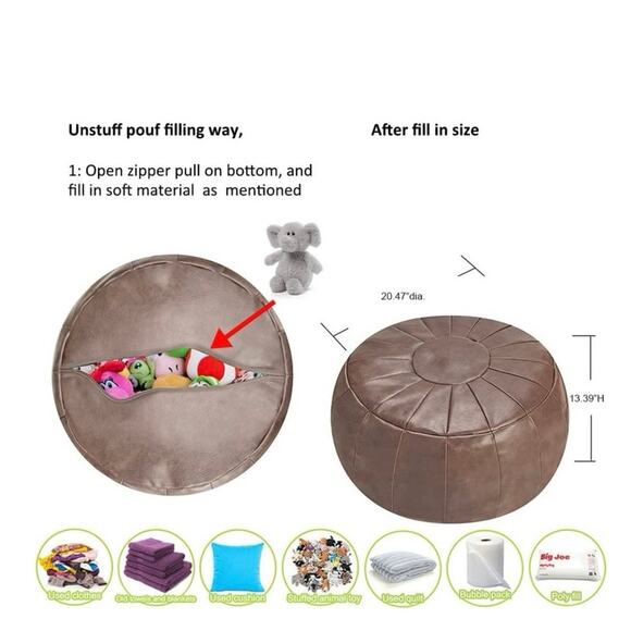 ROTOT Decorative Pouf, Ottoman, Bean Bag Chair,Foot Rest, Storage Unstuffed. NEW - Picture 5 of 8